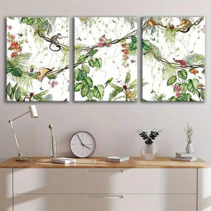3pcs Tropical Forest Wildlife Monkey Green Leaf Wall Art Set Canvas Framed 40x60cm - High Quality Print 100% Australian Made Wall Canvas Ready to Hang