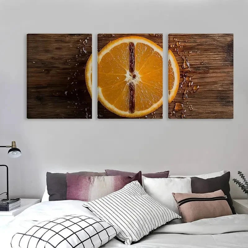 3pcs Vibrant Orange & Brown Abstract Design  Wall Art Set Canvas Framed 50x70cm - High Quality Print 100% Australian Made Wall Canvas Ready to Hang