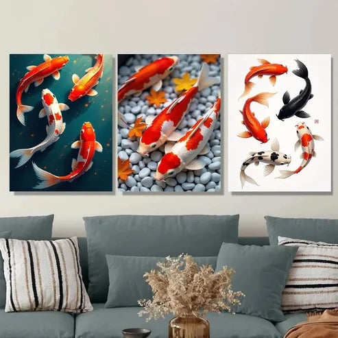 3pcs Colorful Koi Fish Modern Picture Wall Art Set Canvas Unframed - High Quality Print 100% Australian Made Wall Canvas