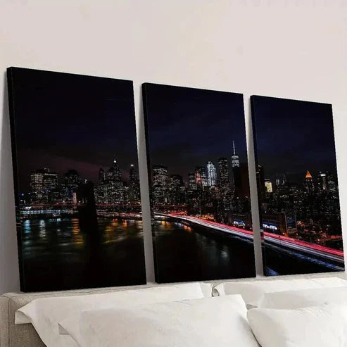 3pcs New York City Night Skyline Decor Wall Art Set Canvas Unframed - High Quality Print 100% Australian Made Wall Canvas