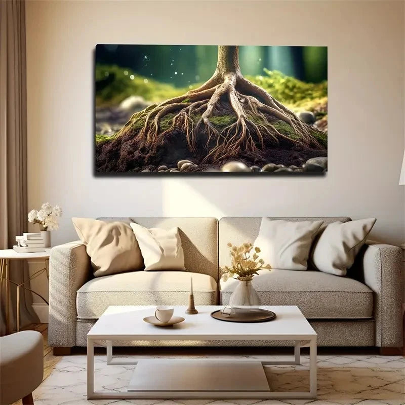 Vibrant Tree Roots Design Wall Art Canvas Office Home Room Framed 120x60cm