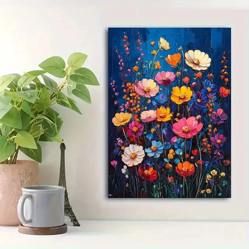 Beautiful Colorful Daisies And Wildflowers Painting 40x60cm Metal Print Ready to Hang - Bella Home Decor