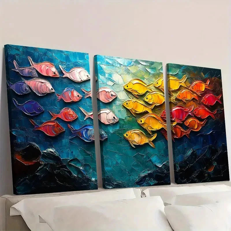 3pcs Colorful Fish School SF    Wall Art Set Canvas Framed 60x90cm - High Quality Print 100% Australian Made Wall Canvas Ready to Hang - Bella Home Decor