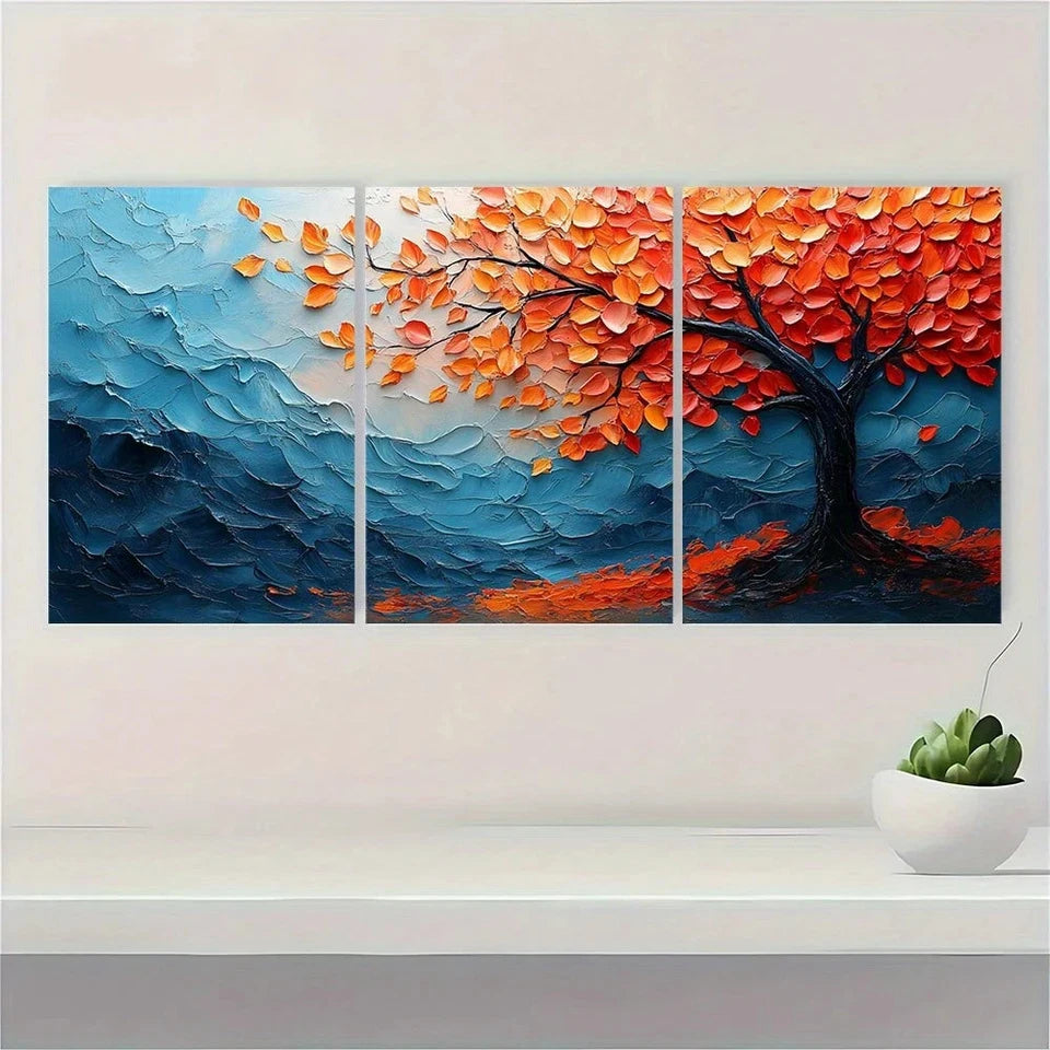 3pcs Modern Abstract Autumn Leaf Tree Metal Print Ready to Hang Art - Bella Home Decor