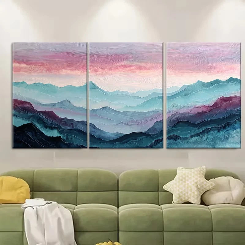 3pcs Abstract Mountains Painting Boho Metal Print Ready to Hang Art