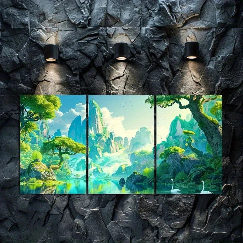 3pcs Oil Painting In Beautiful Nature Scenery Metal Print Ready to Hang Art