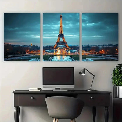 3pcs Vivid Blue Sky & Golden Illuminated Perfect Wall Art Set Canvas Framed 60x90cm - High Quality Print 100% Australian Made Wall Canvas Ready to Hang - Bella Home Decor
