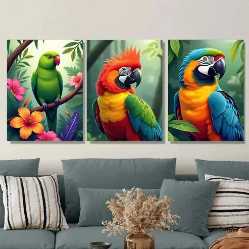 3pcs Colorful Parrot Tropical Bird Picture Wall Art Canvas Unframed - High Quality Print 100% Australian Made Wall Canvas - Bella Home Decor