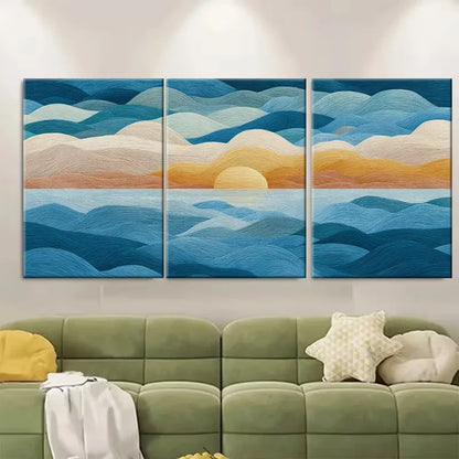 3pcs Striped Sea Air Sun  Wall Art Set Canvas Framed 50x70cm - High Quality Print 100% Australian Made Wall Canvas Ready to Hang