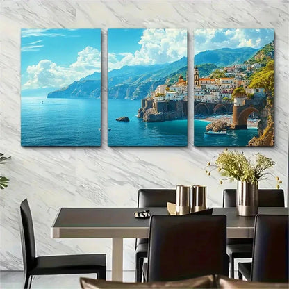 3pcs Amalfi Coast Italy Travel Perfect Wall Art Set Canvas Framed 40x60cm - High Quality Print 100% Australian Made Wall Canvas Ready to Hang - Bella Home Decor