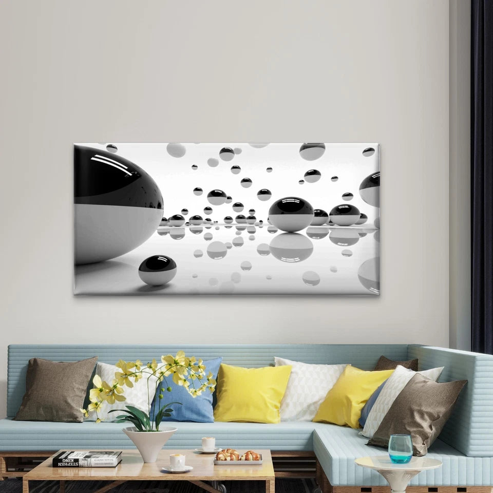 Abstract Black And White Wall Art Canvas Office Home Room Framed 120x60cm - Bella Home Decor