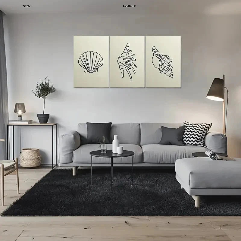 3pcs Seashell Light Beige Coastal Metal Print Ready to Hang Art