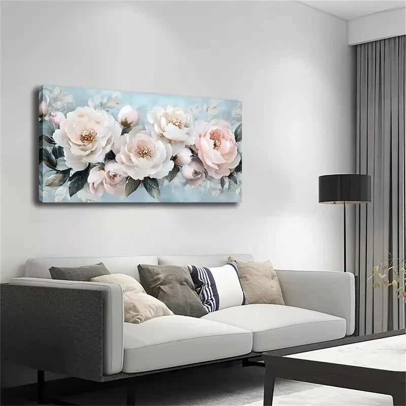 Elegant Peony Flowers In Soft Wall Art Canvas Office Home Room Framed 120x60cm