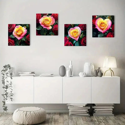 4pcsYellow pink roseWall Art Canvas Framed