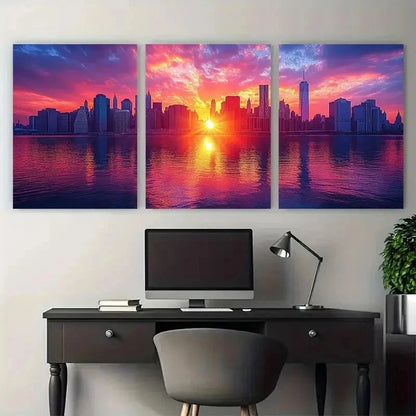 3pcs Sunset New York City Skyline Perfect Wall Art Set Canvas Framed 50x70cm - High Quality Print 100% Australian Made Wall Canvas Ready to Hang