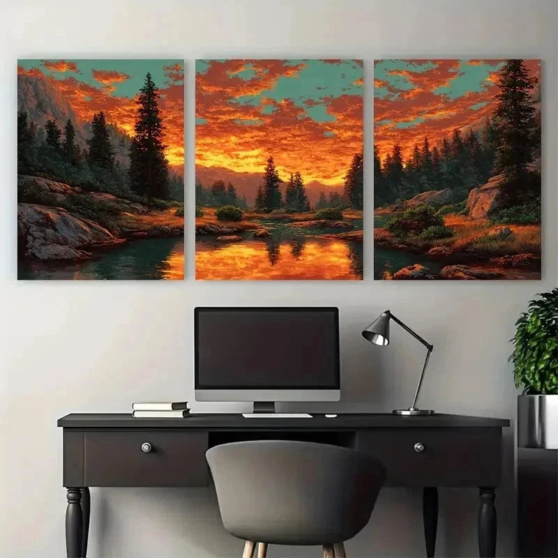 3pcs Orange Sunset Sky Clouds Mountain Perfect Wall Art Set Canvas Framed 50x70cm - High Quality Print 100% Australian Made Wall Canvas Ready to Hang