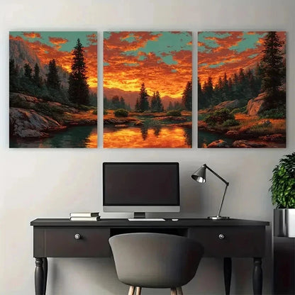 3pcs Orange Sunset Sky Clouds Mountain Perfect Wall Art Set Canvas Framed 50x70cm - High Quality Print 100% Australian Made Wall Canvas Ready to Hang