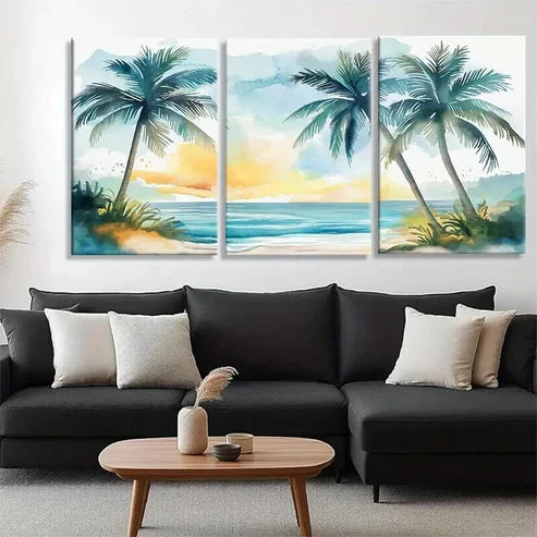 3pcs Tropical Palm Trees and Beach Decor   Wall Art Set Canvas Unframed - High Quality Print 100% Australian Made Wall Canvas