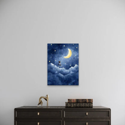 Navy Blue Nursery with Moon and Stars Metal Print Ready to Hang - Bella Home Decor