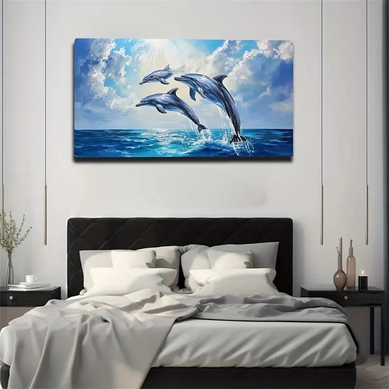 Dolphin In The Sun Wall Art Canvas Office Home Room Framed 120x60cm