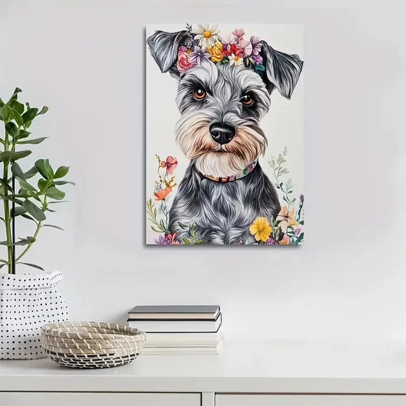 Featuring a Cute Schnauzer Dog Painting  40x60cm Metal Print Ready to Hang