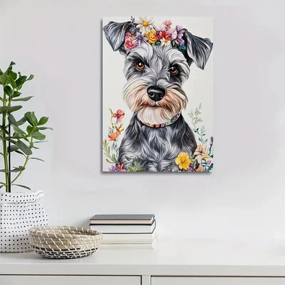 Featuring a Cute Schnauzer Dog Painting  40x60cm Metal Print Ready to Hang