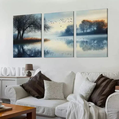 3pcs Abstract Elegant Tranquil Lake Reflection Wall Art Canvas Unframed - High Quality Print 100% Australian Made Wall Canvas - Bella Home Decor