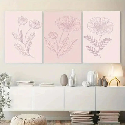 3pcs Line Flowers Canvas t Wall Art Canva Wall Art Set Canvas Framed 50x70cm - High Quality Print 100% Australian Made Wall Canvas Ready to Hang