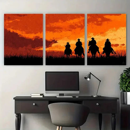 3pcs Cowboy Sunset Seamless Perfect Wall Art Canvas Unframed – High Quality Print 100% Australian Made Wall Canvas - Bella Home Decor
