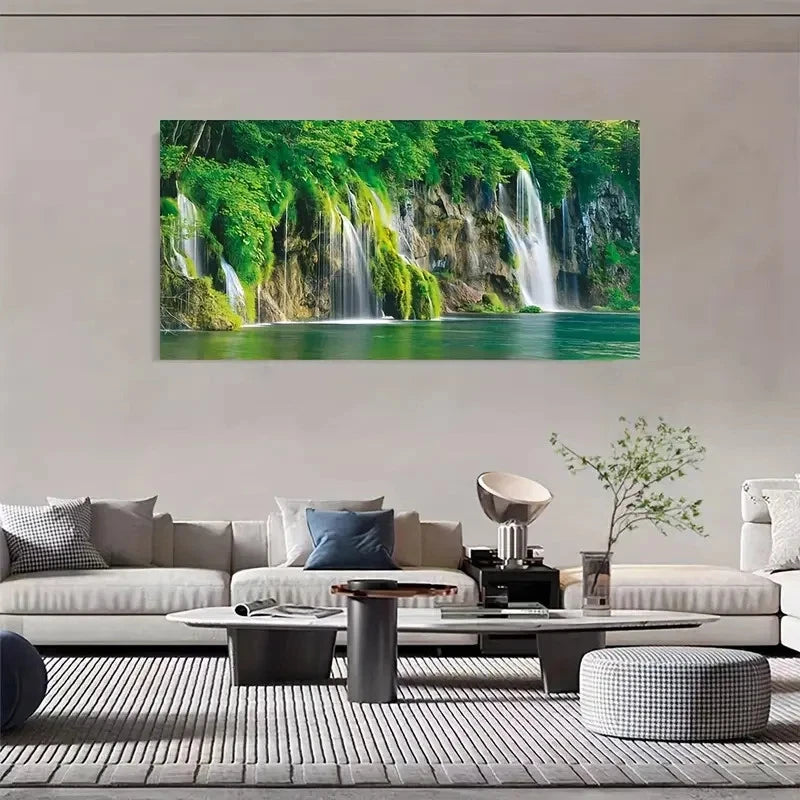 Scenic Waterfalls Winter Nature Wall Art Canvas Office Home Room Framed 120x60cm