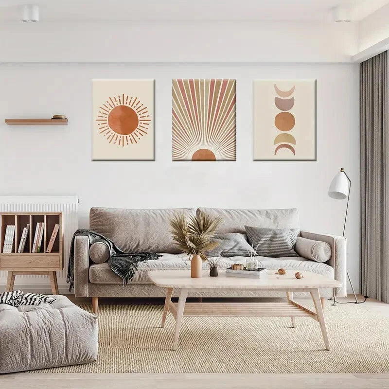3pcs Mid Century Moon Phase Abstract Perfect Wall Art Set Canvas Framed 40x60cm - High Quality Print 100% Australian Made Wall Canvas Ready to Hang - Bella Home Decor