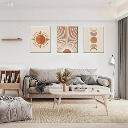 3pcs Mid Century Moon Phase Abstract Perfect Wall Art Set Canvas Framed 40x60cm - High Quality Print 100% Australian Made Wall Canvas Ready to Hang - Bella Home Decor