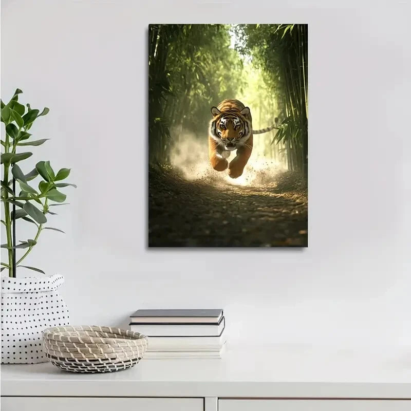 Tiger Running in Peaceful Painting 40x60cm Metal Print Ready to Hang - Bella Home Decor
