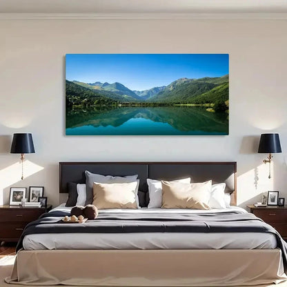 Serene Lake & Green Mountains Wall Art Canvas Office Home Room Framed 120x60cm
