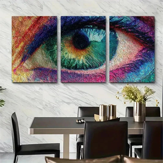 3pcs Abstract Aesthetic Colorful Eyes Perfect Wall Art Set Canvas Framed 50x70cm - High Quality Print 100% Australian Made Wall Canvas Ready to Hang