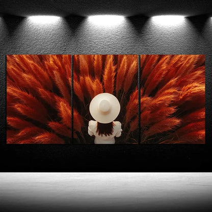 3pcs Abstract Grass Straw Hat Modern Metal Print Ready to Hang Art - Bella Home Decor