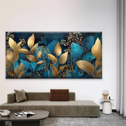Dark Green & Golden Leaf Wall Art Canvas Office Home Room Framed 120x60cm