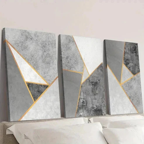 3pcs Grey and Golden Geometric Designs Wall  Art Set Canvas Unframed - High Quality Print 100% Australian Made Wall Canvas