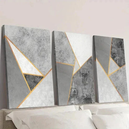3pcs Grey and Golden Geometric Designs Wall  Art Set Canvas Unframed - High Quality Print 100% Australian Made Wall Canvas