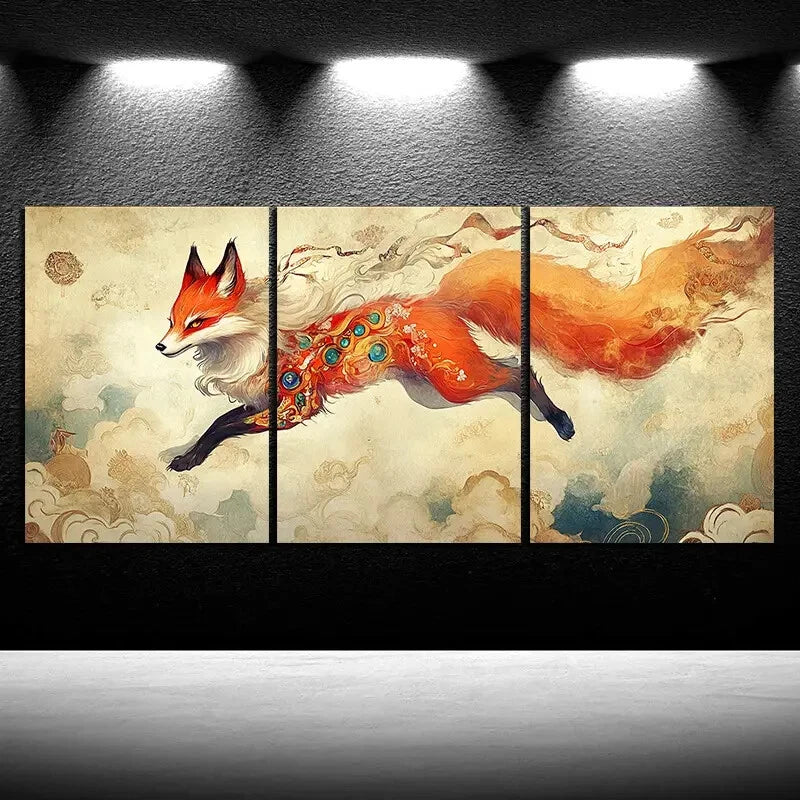 3pcs Beautiful Jumping Red Fox Metal Print Ready to Hang Art - Bella Home Decor