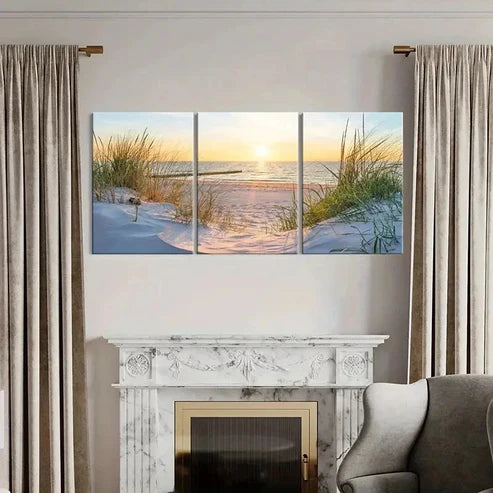 3pcs Seaside Beach Sunset and Sea Modern Wall Art Canvas Unframed - High Quality Print 100% Australian Made Wall Canvas