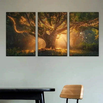 3pcs tree with lights in the middle  Wall Art Set Canvas Unframed - High Quality Print 100% Australian Made Wall Canvas - Bella Home Decor