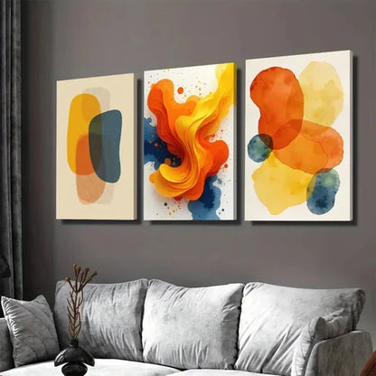 3pcs Modern Abstract Colorful Geometric Orange Wall Art Set Canvas Unframed - High Quality Print 100% Australian Made Wall Canvas