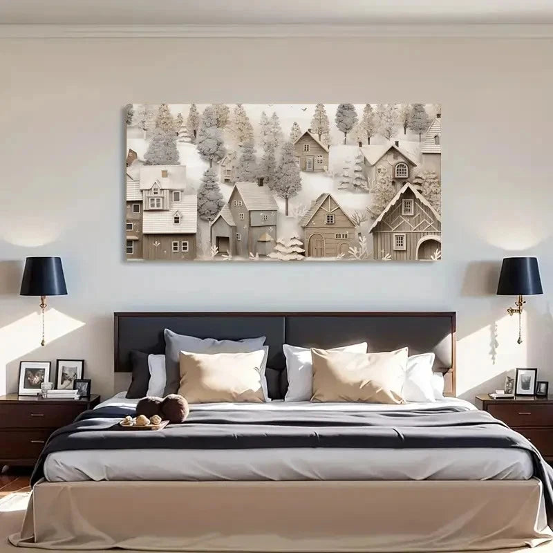 Charming Winter Cottage Scene Wall Art Canvas Office Home Room Framed 120x60cm
