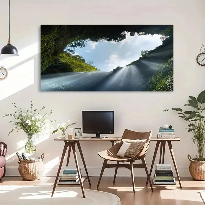 Madakaripura Waterfall Tropical Wall Art Canvas Office Home Room Framed 120x60cm