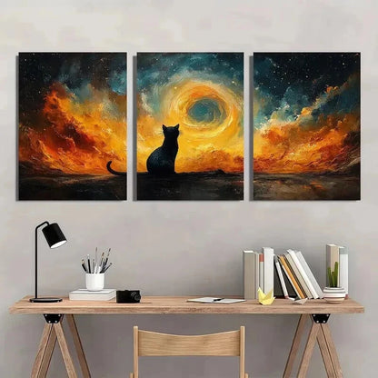 3pcs Vibrant for Galaxy & Nebula Cosmic Cat Wall Art Set Canvas Framed 50x70cm - High Quality Print 100% Australian Made Wall Canvas Ready to Hang