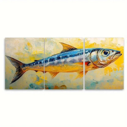 3pcs Sardine Fish Painting Animals FJ  Wall Art Set Canvas Framed 50x70cm - High Quality Print 100% Australian Made Wall Canvas Ready to Hang - Bella Home Decor