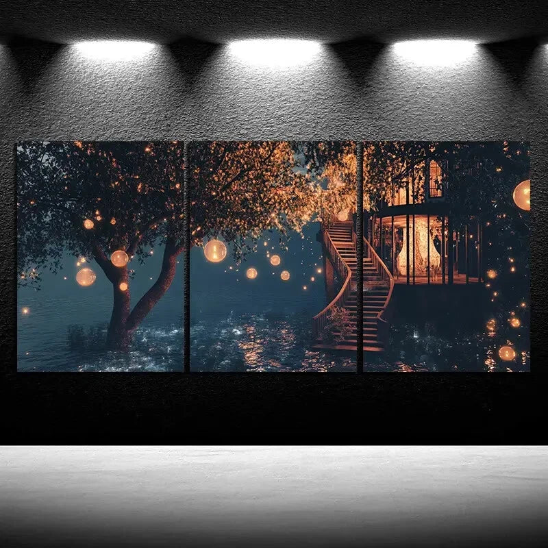 3pcs The Glass House by the River Metal Print Ready to Hang Art - Bella Home Decor