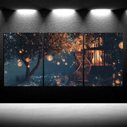 3pcs The Glass House by the River Metal Print Ready to Hang Art - Bella Home Decor