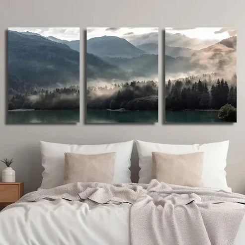 3pcs Lake and Mountains Landscape Wall Art Set Canvas Unframed - High Quality Print 100% Australian Made Wall Canvas
